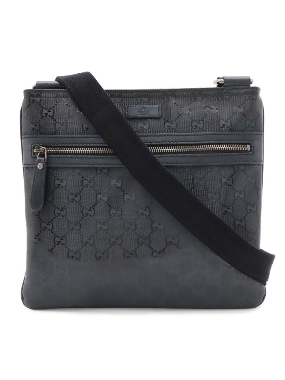 Gucci GG Supreme Shoulder Bag Crossbody Leather Black Silver